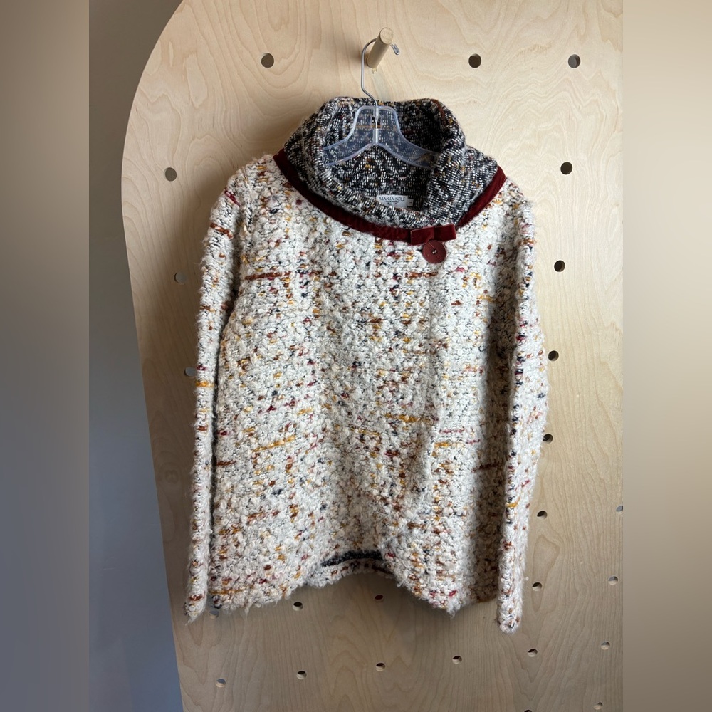 Maria Sole Made in Italy Wrap Around Multicolor Sweater Velvet Trim Size L